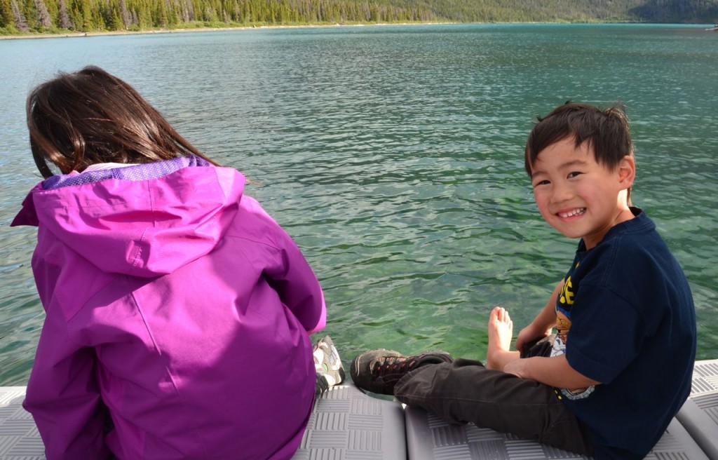 Soaking their toes in Kathleen Lake