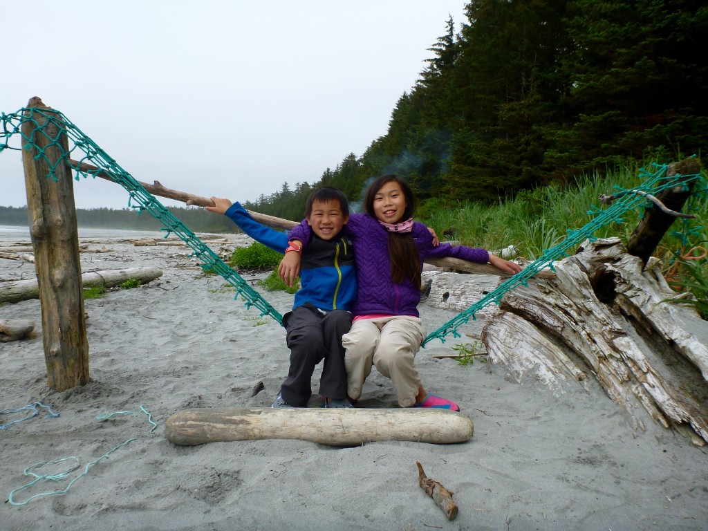 Hammock made with marine debris and drift wood
